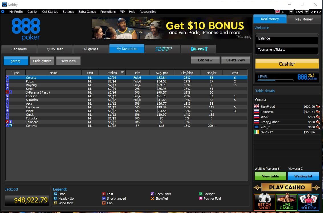 888 Poker Lobby 888 Poker Lobby
