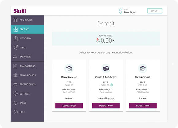 Skrill deposit options