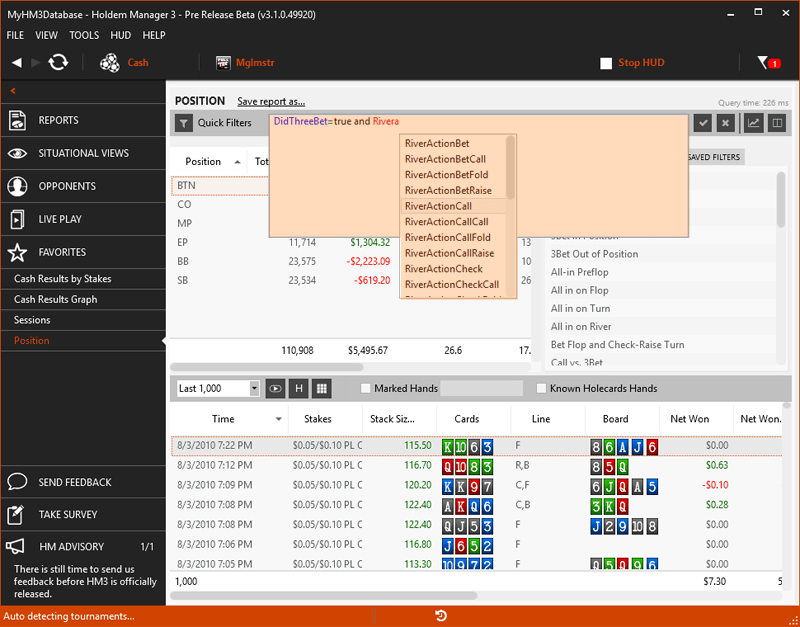 Holdem Manager 3 Autocomplete Filters