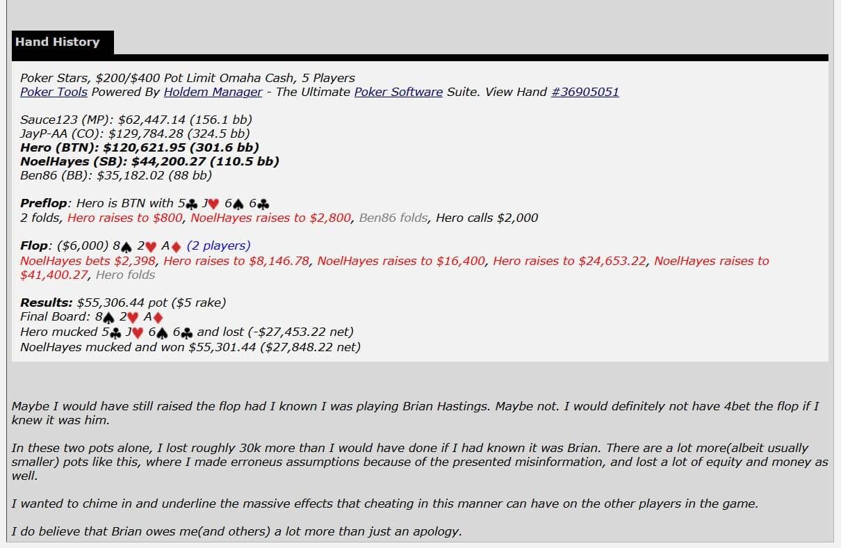 Pokerbakes says he was scammed by Brian Hastings ghosting the Noel Hayes account