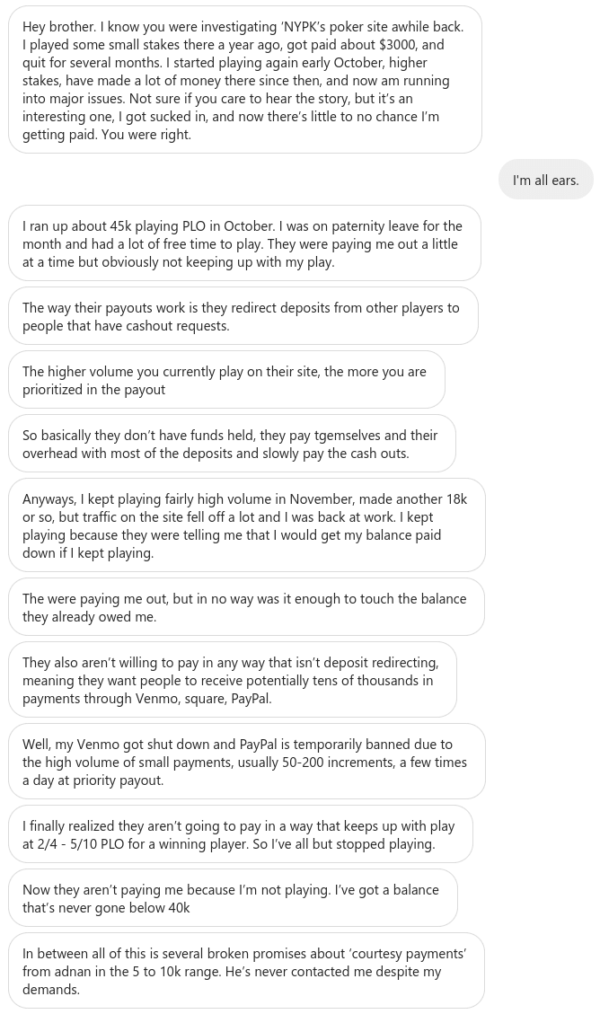 Chase Bianchi acusses NY Poker King Adnan Mohammad of promoting a ponzi-scheme poker site