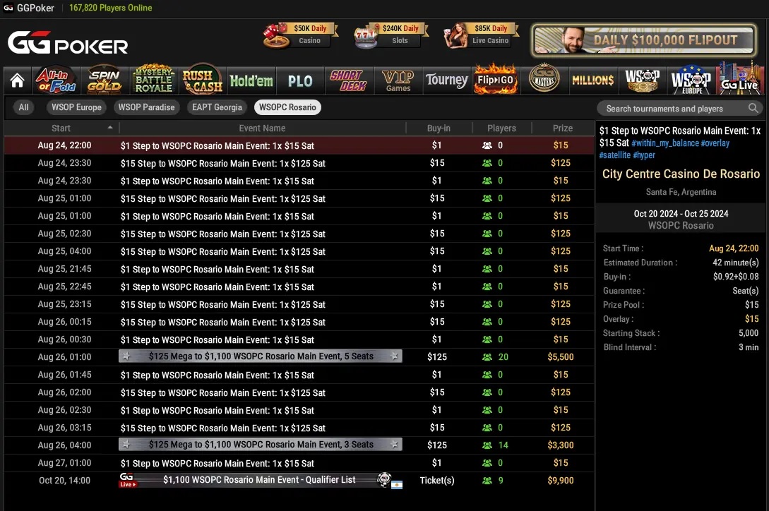WSOPC Rosario Satellites on GGPoker WSOPC Rosario Satellites on GGPoker