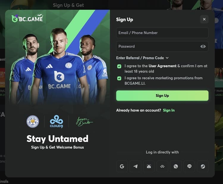 Signing into your BC.Game account Signing into your BC.Game account