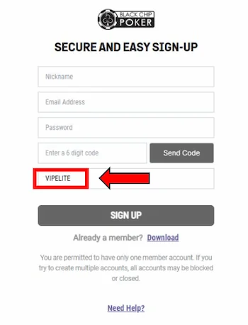 black chip poker bonus code