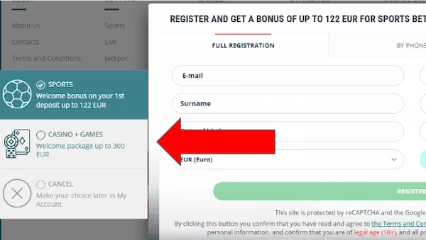 22bet bonus registration