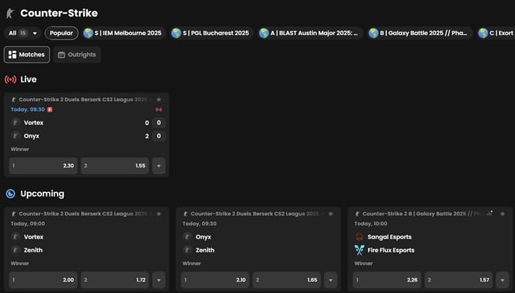 Counter Strike Betting Markets at WSM Casino Counter Strike Betting Markets at WSM Casino